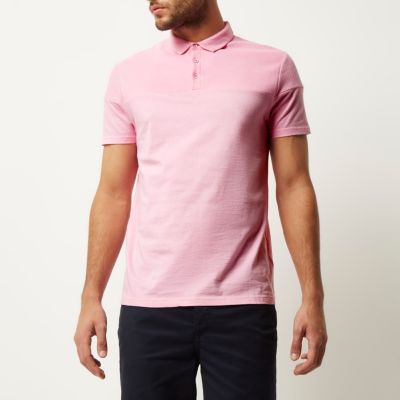 Pink ribbed panel polo shirt